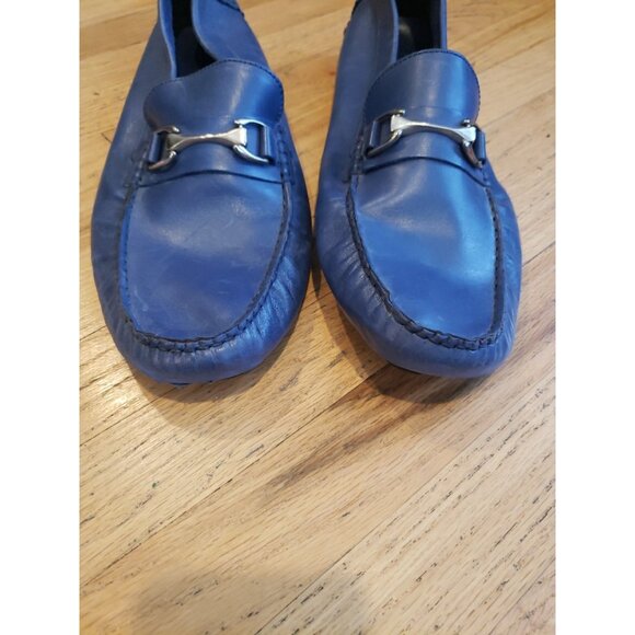 Mercanti Fiorentini Driving Mocs Loafers Blue Leather Horsebit Sz 13 Italy main image 5